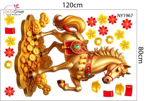 Combo Decal Trang Trí Tết Thần Tài Chúc Mừng Năm Mới Hạnh Phúc