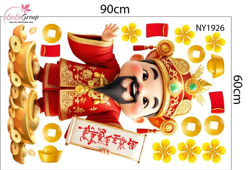 Combo Decal Trang Trí Tết Thần Tài Chúc Mừng Năm Mới Hạnh Phúc