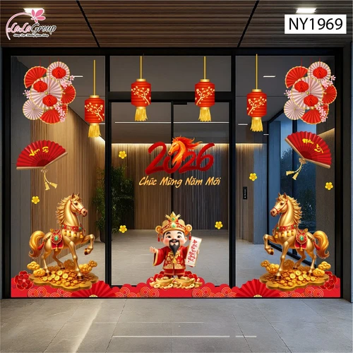 Combo Decal Trang Trí Tết Thần Tài Chúc Mừng Năm Mới Hạnh Phúc