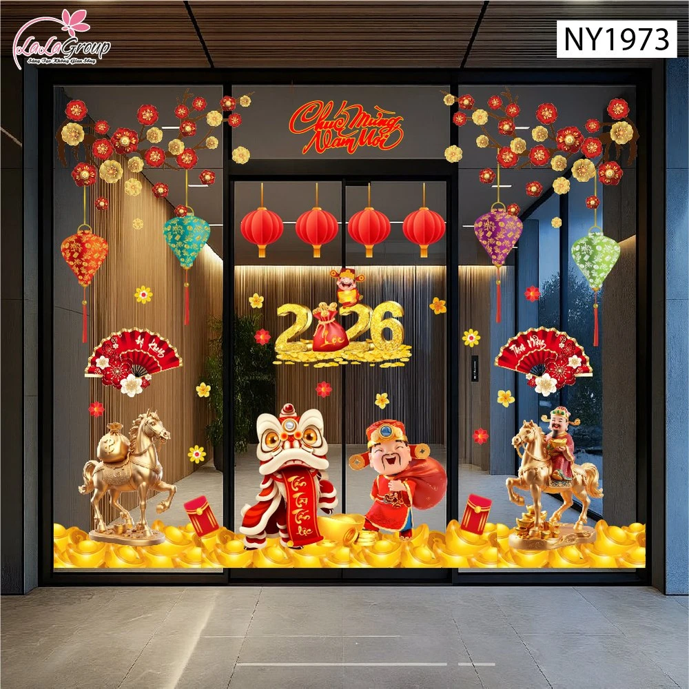 Combo Decal Trang Trí Tết Thần Tài Chúc Mừng Năm Mới Tấn Tài Tấn Lộc