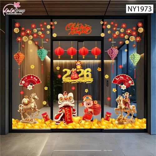 Combo Decal Trang Trí Tết Thần Tài Chúc Mừng Năm Mới Tấn Tài Tấn Lộc