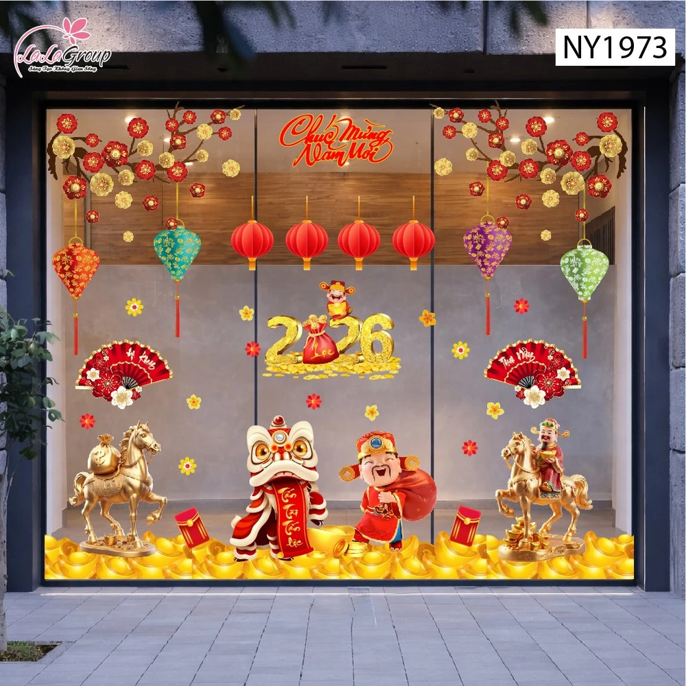 Combo Decal Trang Trí Tết Thần Tài Chúc Mừng Năm Mới Tấn Tài Tấn Lộc