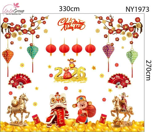 Combo Decal Trang Trí Tết Thần Tài Chúc Mừng Năm Mới Tấn Tài Tấn Lộc