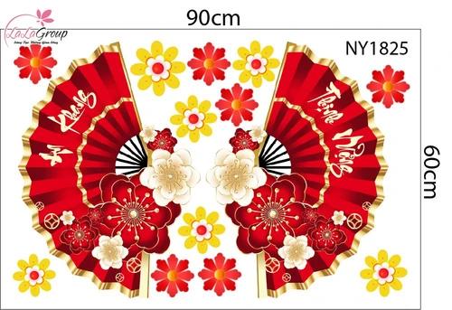 Combo Decal Trang Trí Tết Thần Tài Chúc Mừng Năm Mới Tấn Tài Tấn Lộc