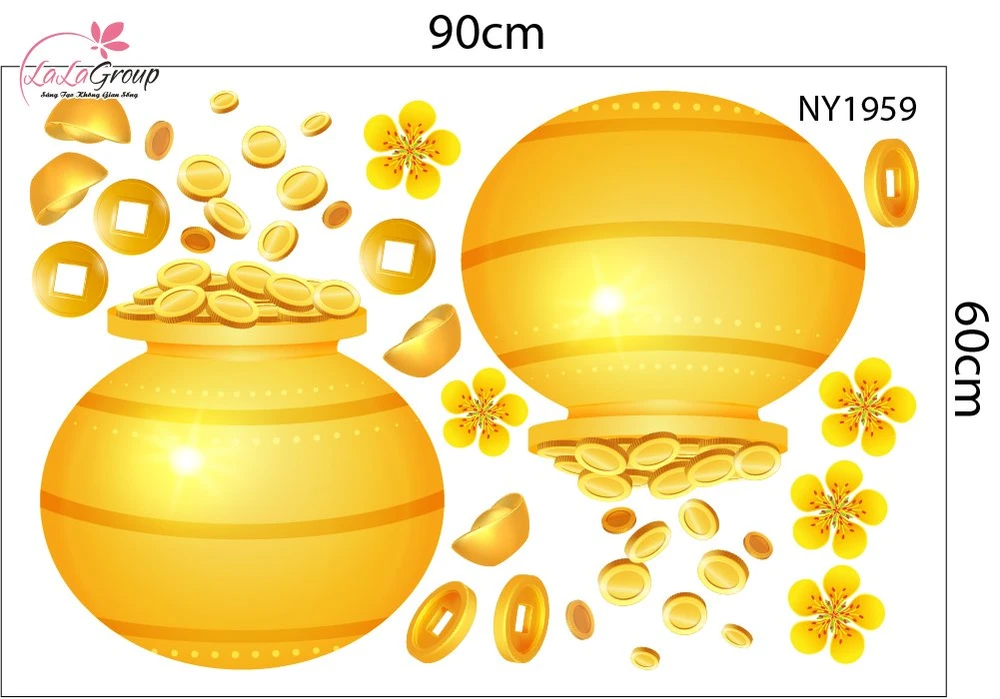 Decal Trang Trí Tết Hũ Tiền Vàng Tài Lộc