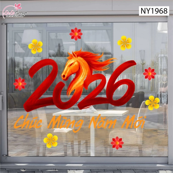 Decal Trang Trí Tết Tuấn Mã Chúc Mừng Năm Mới Phú Quý Đoàn Viên