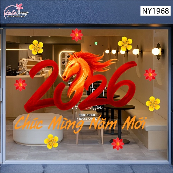 Decal Trang Trí Tết Tuấn Mã Chúc Mừng Năm Mới Phú Quý Đoàn Viên