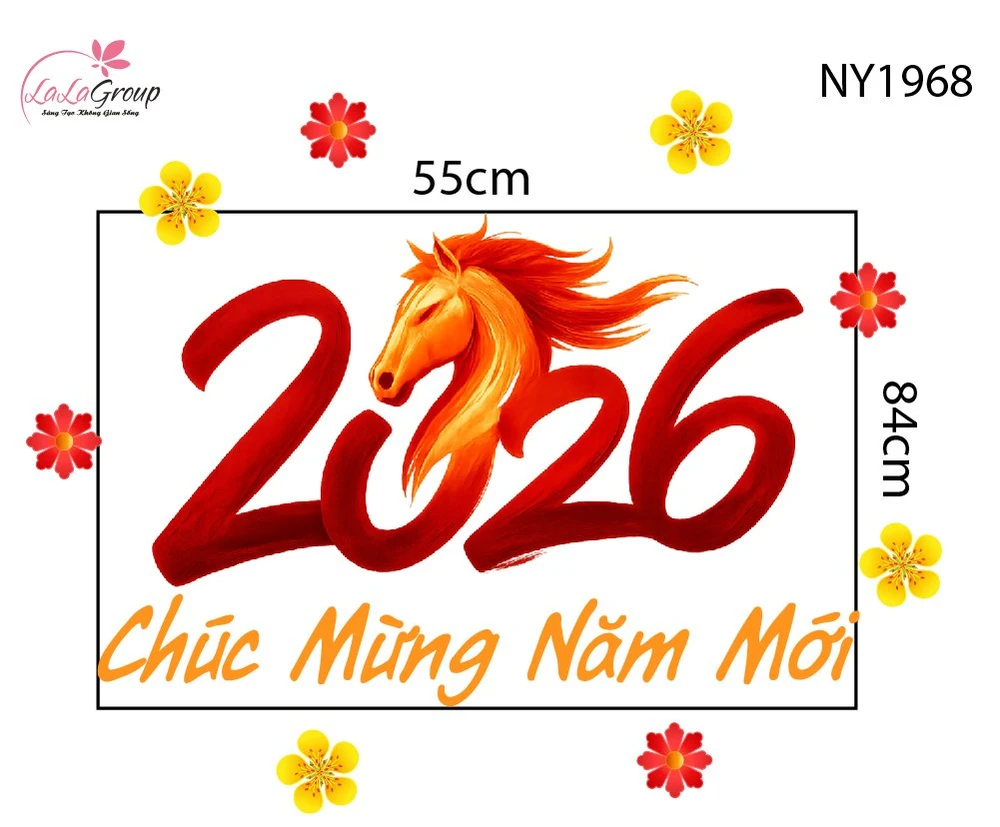 Decal Trang Trí Tết Tuấn Mã Chúc Mừng Năm Mới Phú Quý Đoàn Viên