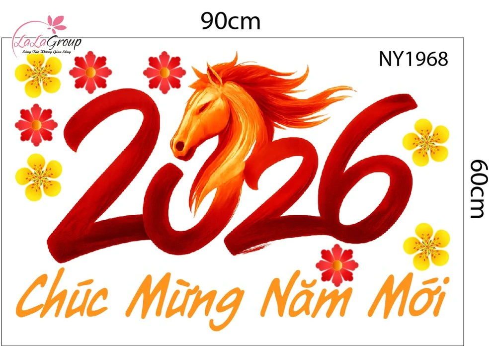 Decal Trang Trí Tết Tuấn Mã Chúc Mừng Năm Mới Phú Quý Đoàn Viên