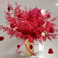 Bình hoa đào đông lớn kèm quạt đỏ may mắn