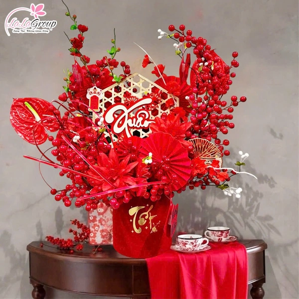 Bình hoa đào đông trang trí tết xuân yên vui may mắn