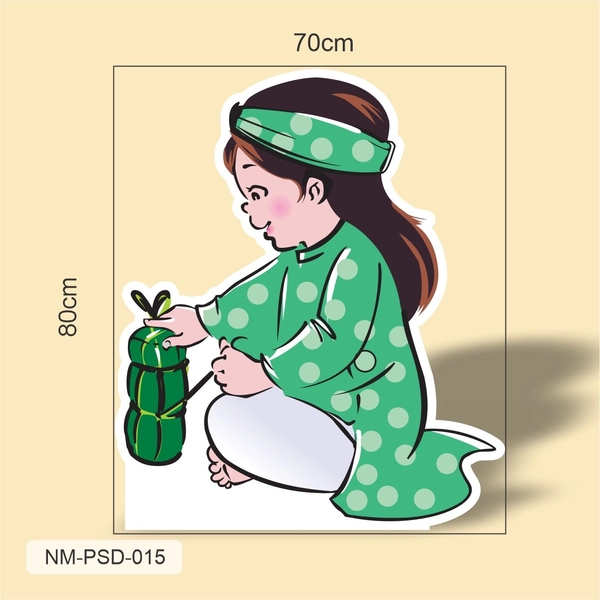 Standee Trang Trí Tết Bé Gói Bánh Tét