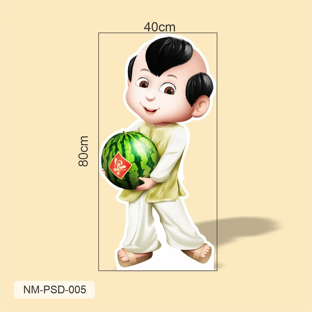 Standee Trang Trí Tết Bé Ôm Quả Dưa Hấu
