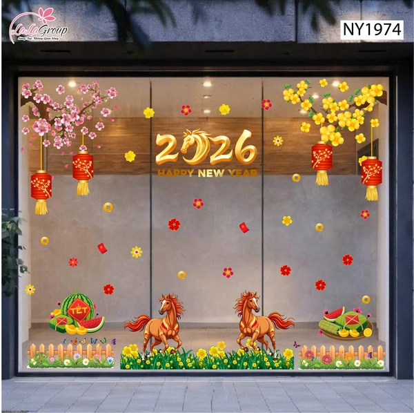 Combo Decal Trang Trí Tết Song Mã Đón Xuân 2026