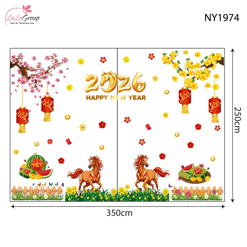 Combo Decal Trang Trí Tết Song Mã Đón Xuân 2026