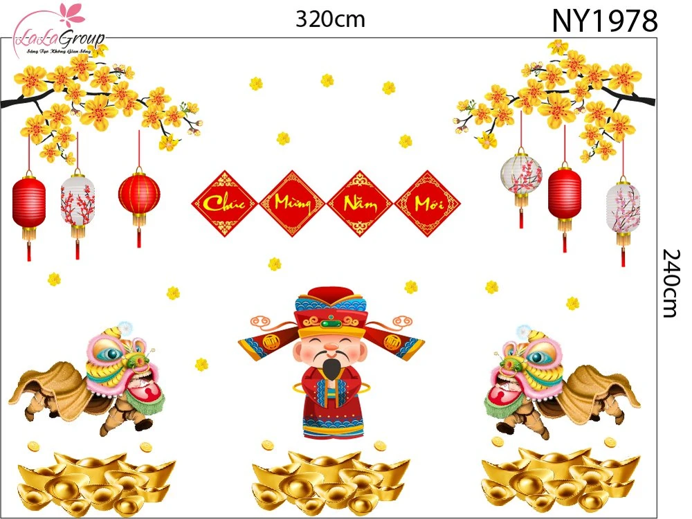 Combo Decal Trang Trí Tết Thần Tài Chúc Mừng Năm Mới Phát Tài Phát Lộc