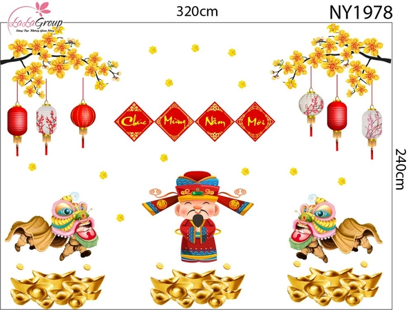 Combo Decal Trang Trí Tết Thần Tài Chúc Mừng Năm Mới Phát Tài Phát Lộc