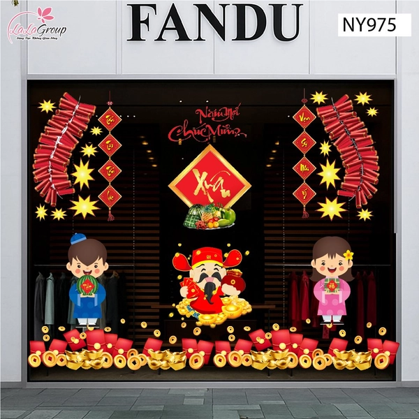 Combo Decal Trang Trí Tết Thần Tài Và Bé Đón Xuân