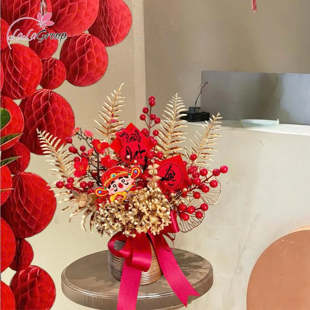 Bình hoa tú cầu kèm đào đông phúc lộc sum vầy