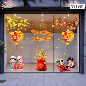 Combo Decal Trang Trí Tết Bé Viết Thư Pháp Chúc Xuân Hạnh Phúc Bình An