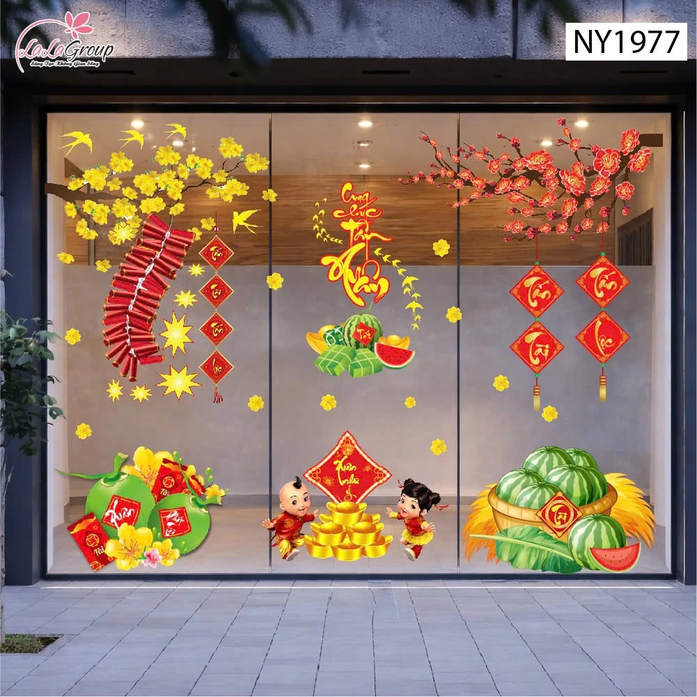 Combo Decal Trang Trí Tết Xuân Như Ý Tấn Tài Tấn Lộc