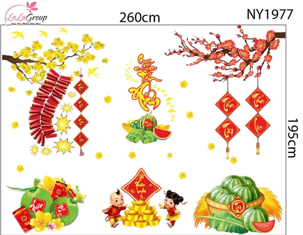 Combo Decal Trang Trí Tết Xuân Như Ý Tấn Tài Tấn Lộc