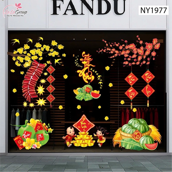 Combo Decal Trang Trí Tết Xuân Như Ý Tấn Tài Tấn Lộc