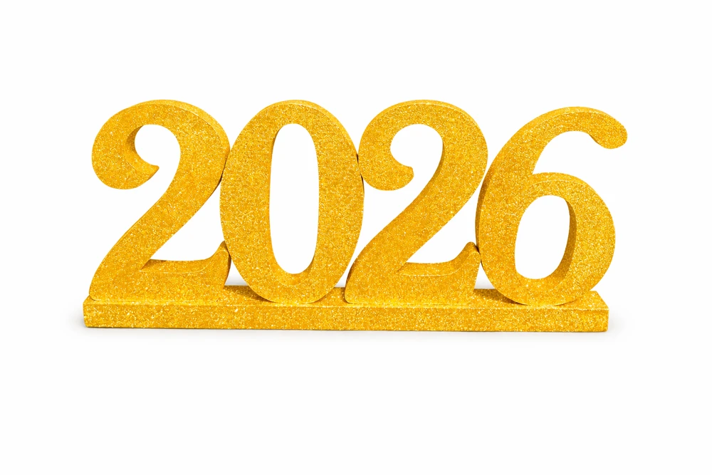 Mô hình năm mới số 2026 màu vàng kim tuyến trang trí tết