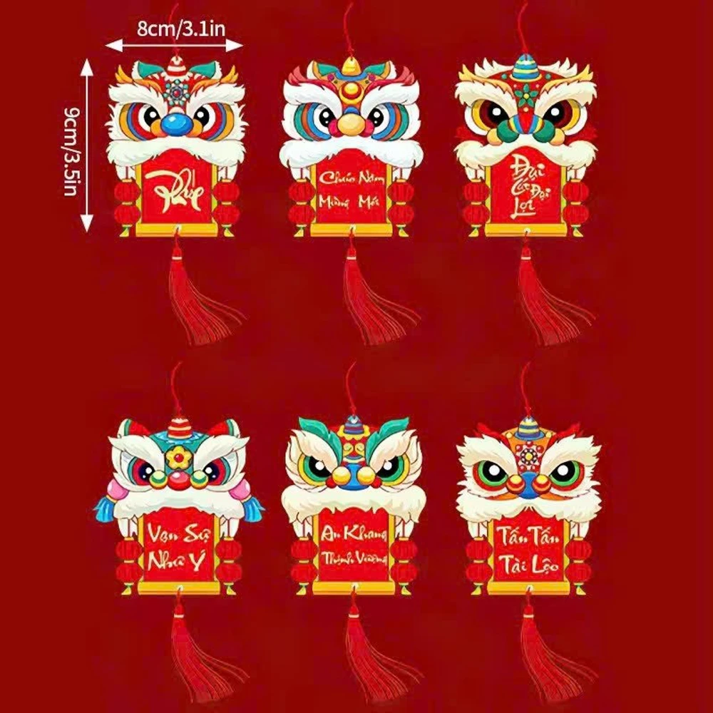 Set 6 Lộc Treo Đầu Lân Và Câu Chúc Mừng Năm Mới Trang Trí Tết