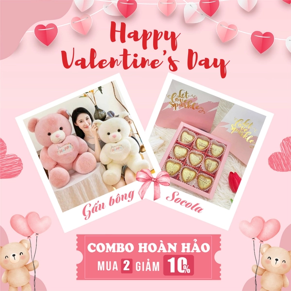 Set quà tặng gấu bông ôm tim 70cm và socola ngọt ngào