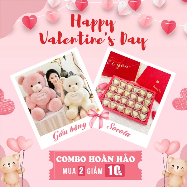 Set quà tặng gấu bông ôm tim 70cm và socola ngọt ngào
