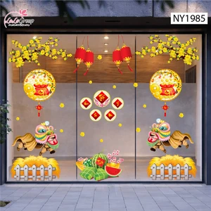 Combo decal trang trí tết múa lân đón tết tài lộc