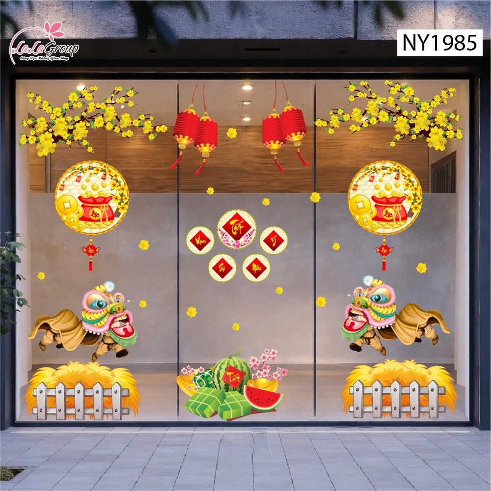 Combo decal trang trí tết múa lân đón tết tài lộc