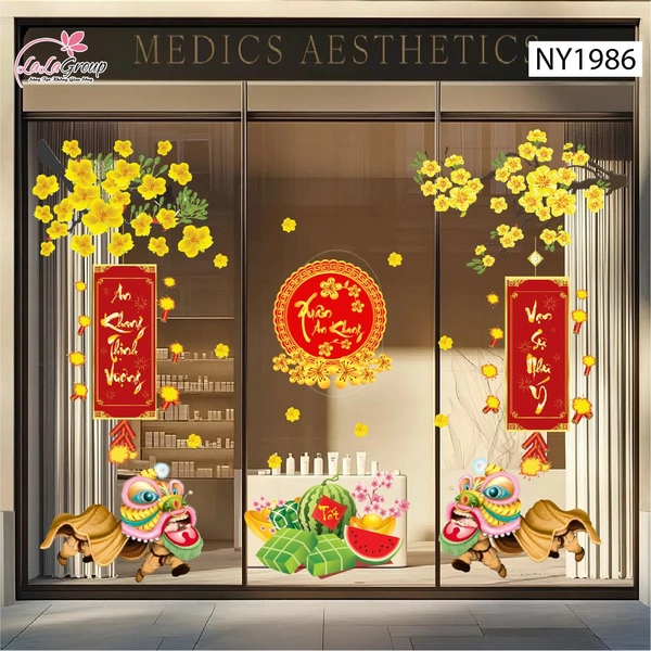 Combo decal trang trí tết múa lân mừng xuân an khang