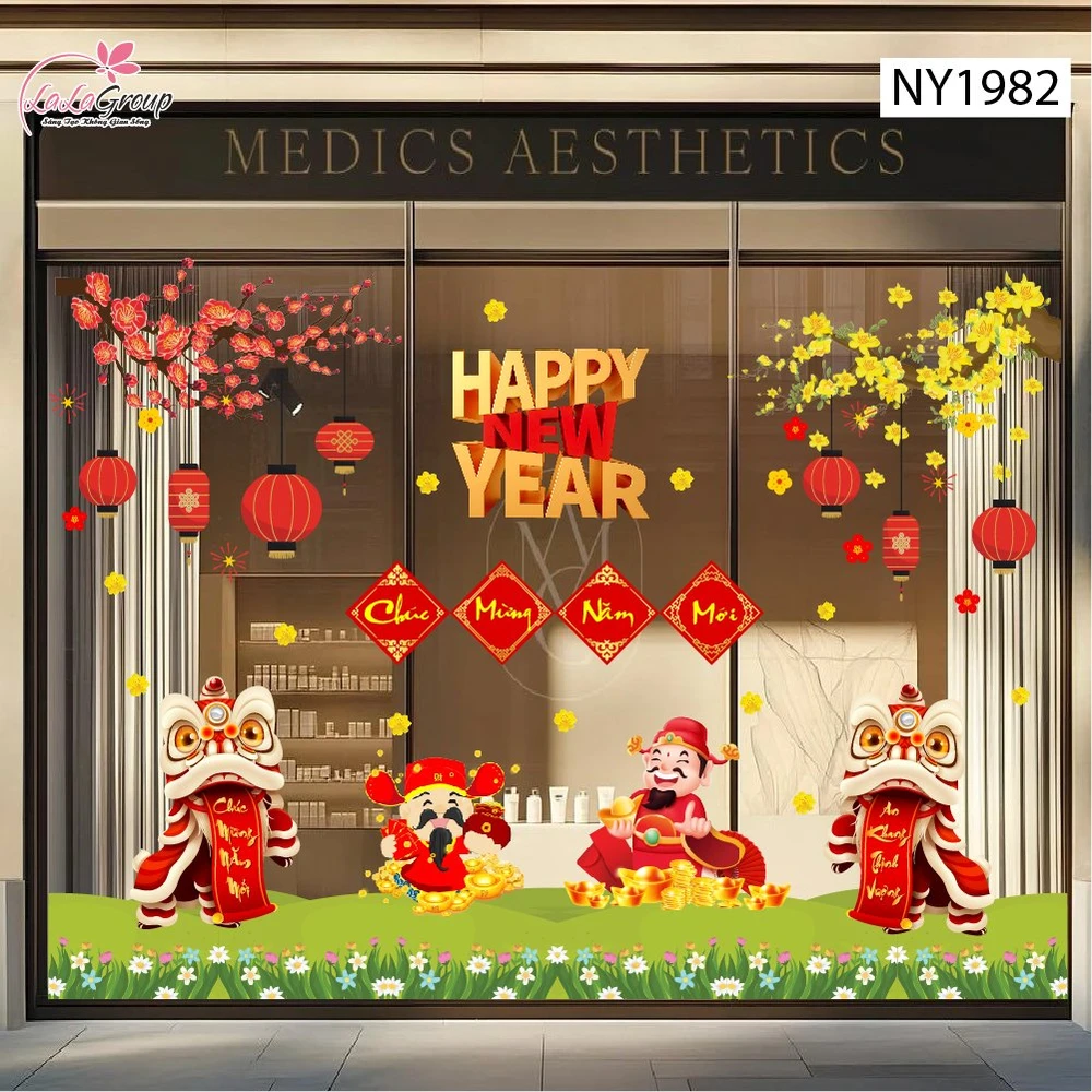 Combo decal trang trí tết thần tài chúc mừng năm mới an khang thịnh vượng