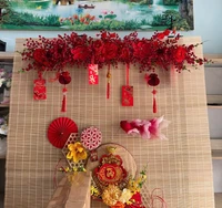 Dây đào đông và hoa đỏ kèm lì xì trang trí tết dài 1m5