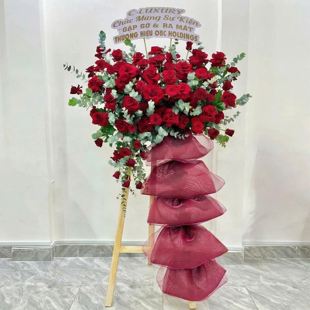 Kệ Hoa Chúc Mừng Khai Trương Đại Cát Tone Đỏ Nổi Bật