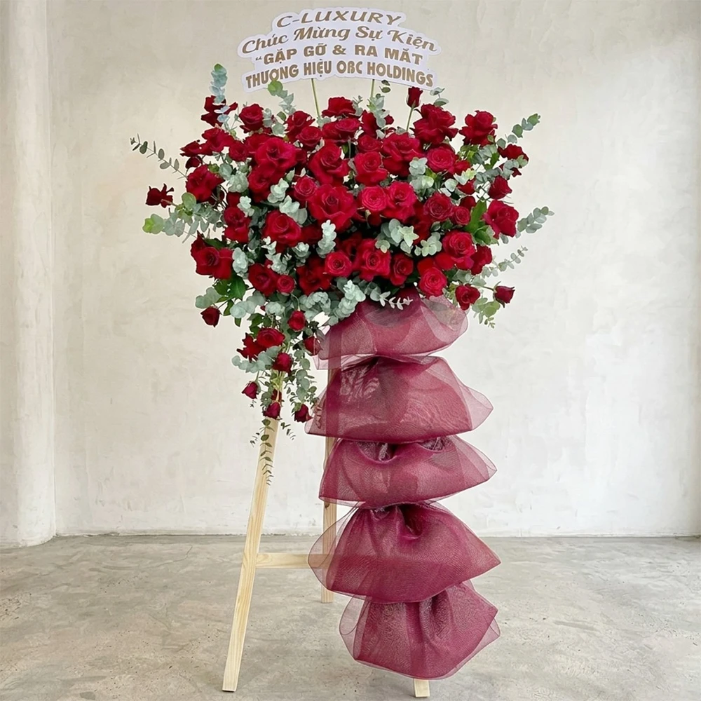 Kệ Hoa Chúc Mừng Khai Trương Đại Cát Tone Đỏ Nổi Bật