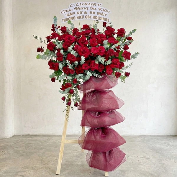 Kệ Hoa Chúc Mừng Khai Trương Đại Cát Tone Đỏ Nổi Bật