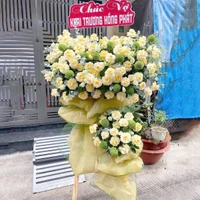 Kệ Hoa Chúc Mừng 2 Tầng Tone Vàng Nhẹ Nhàng Quà Tặng Tinh Tế Tài Lộc