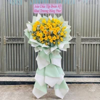 Kệ Hoa Khai Trương Hoa Vàng Mix Giấy Xanh Hiện Đại Tài Lộc An Khang