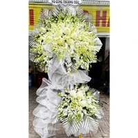 Kệ Hoa Chia Buồn Hoa Cúc Mẫu Đơn Mix Lưới Trắng Nhẹ Nhàng Tinh Khiết