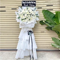 Kệ Hoa Chia Buồn Hoa Cúc Trắng Phối Nơ Đen Trang Trọng