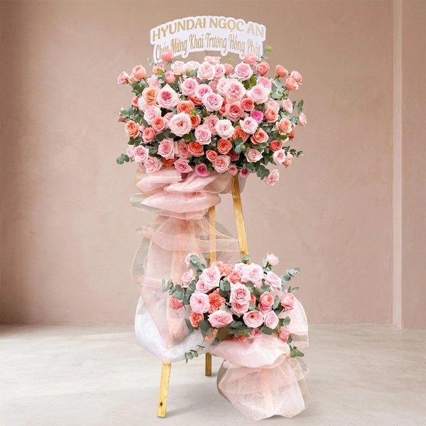 Kệ Hoa Mừng Khai Trương Hồng Phát Tone Hồng Ngọt Ngào 2 Tầng Hiện Đại