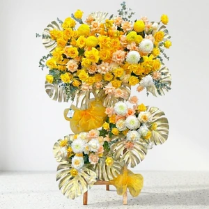 Kệ Hoa Mừng Khai Trương Sự Kiện Tone Vàng Kim Rực Rỡ Đại Cát Hưng Thịnh