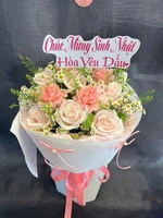 Bó Hoa Hồng Kem Mix Hoa Cẩm Chướng Hồng Dịu Dàng Xinh Xắn