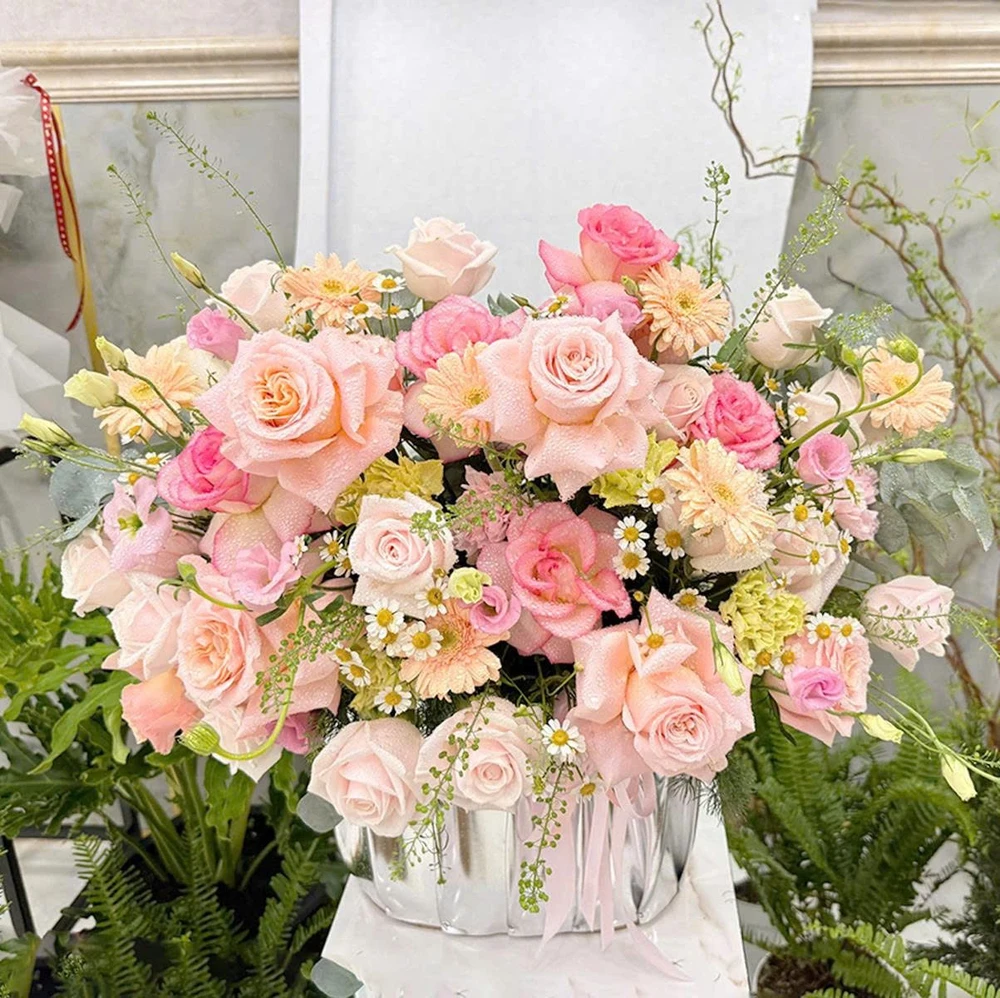 Chậu Hoa Hồng Pastel Mix Cúc Họa Mi Ngọt Ngào