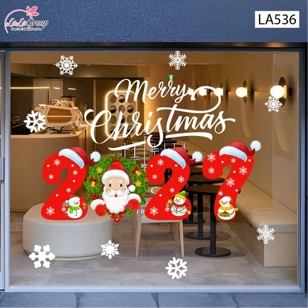 Decal Trang Trí Noel Ông Già Noel Vui Vẻ Và Merry Christmas