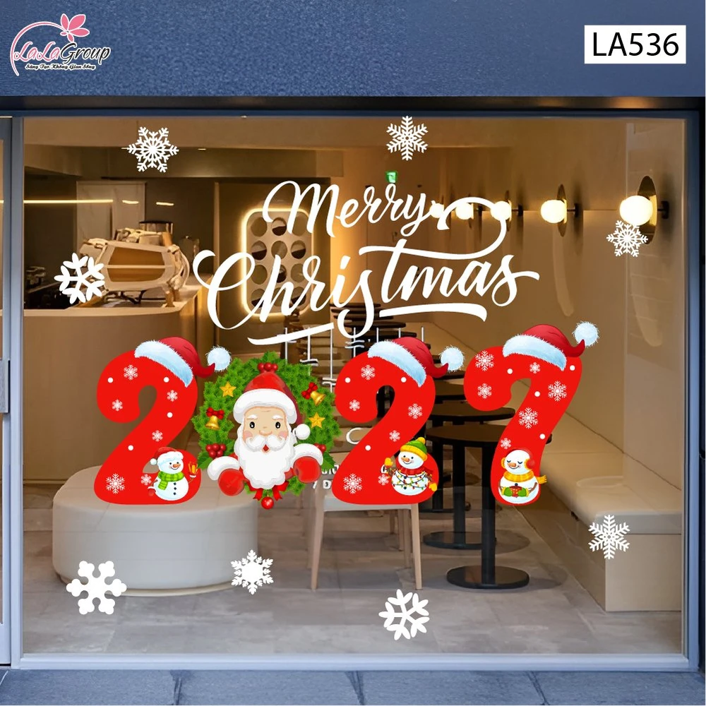 Decal Trang Trí Noel Ông Già Noel Vui Vẻ Và Merry Christmas