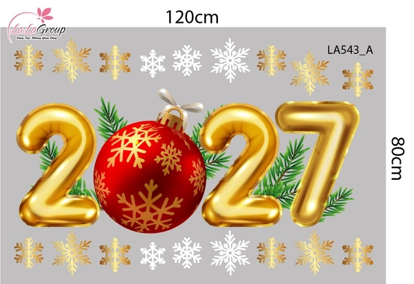 Combo Decal Trang Trí Noel Merry Christmas And Happy New Year 2027 và quả cầu may mắn